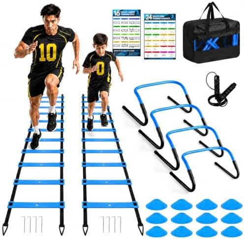 BORNEW 2 Pack Agility Ladder, Soccer Speed Training Equipment Set