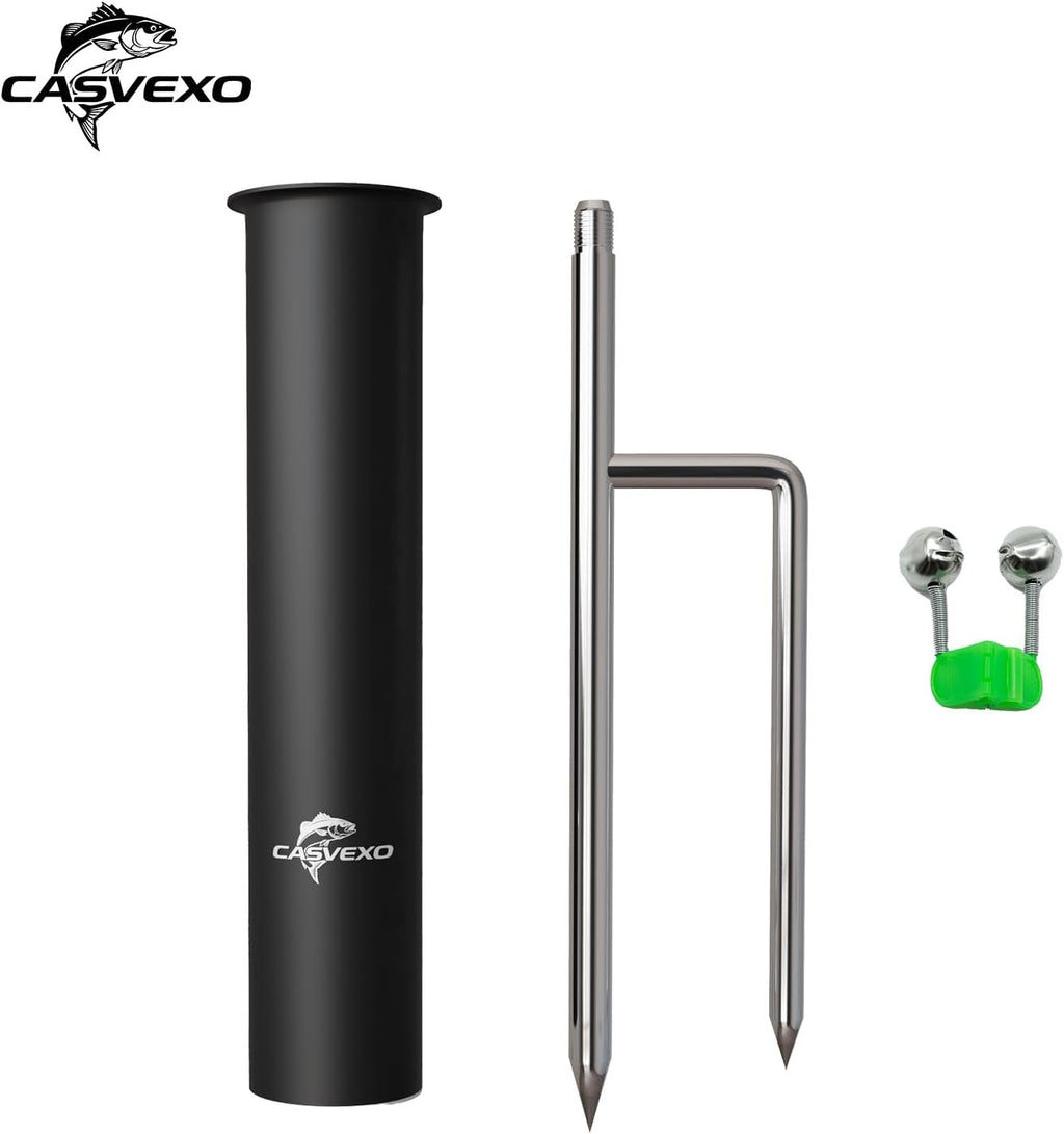 2/4 Pack Upgraded Fishing Pole Holder, Aluminum Fishing Rod Holder for Ground, Rod Holders for Bank Fishing, Free Alarm Bells