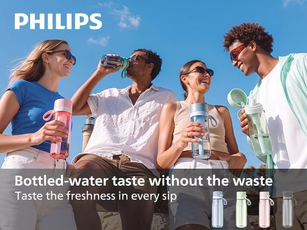 PHILIPS Filtered Water Bottle, BPA-Free Tritan, Travel Portable 22oz Grey