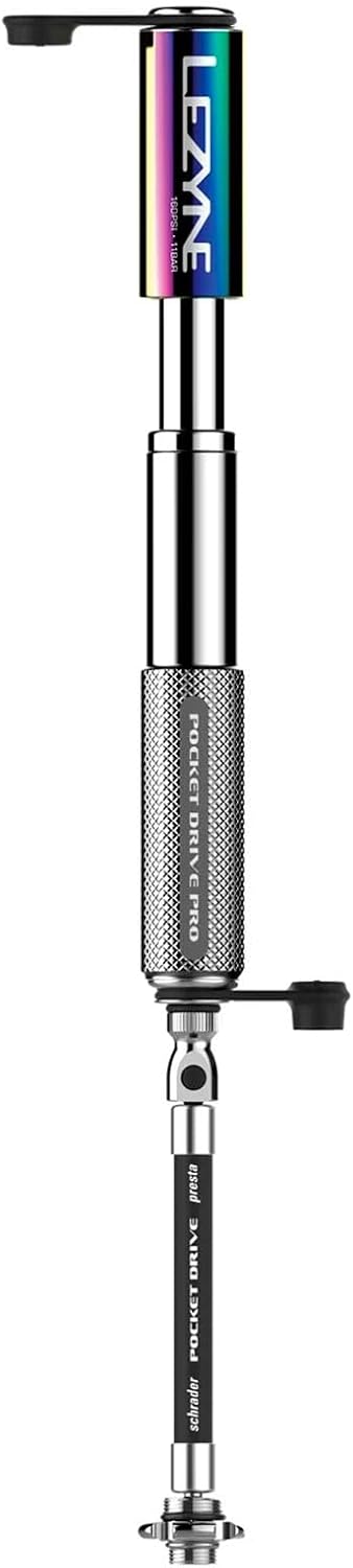 LEZYNE Pocket Drive Pro Mini Bicycle Hand Pump, High Pressure 160 PSI, Presta & Schrader with Valve Core Tool, Alloy Bracket Mount, Grip Textured, Easy to Use Bike Tire Pump