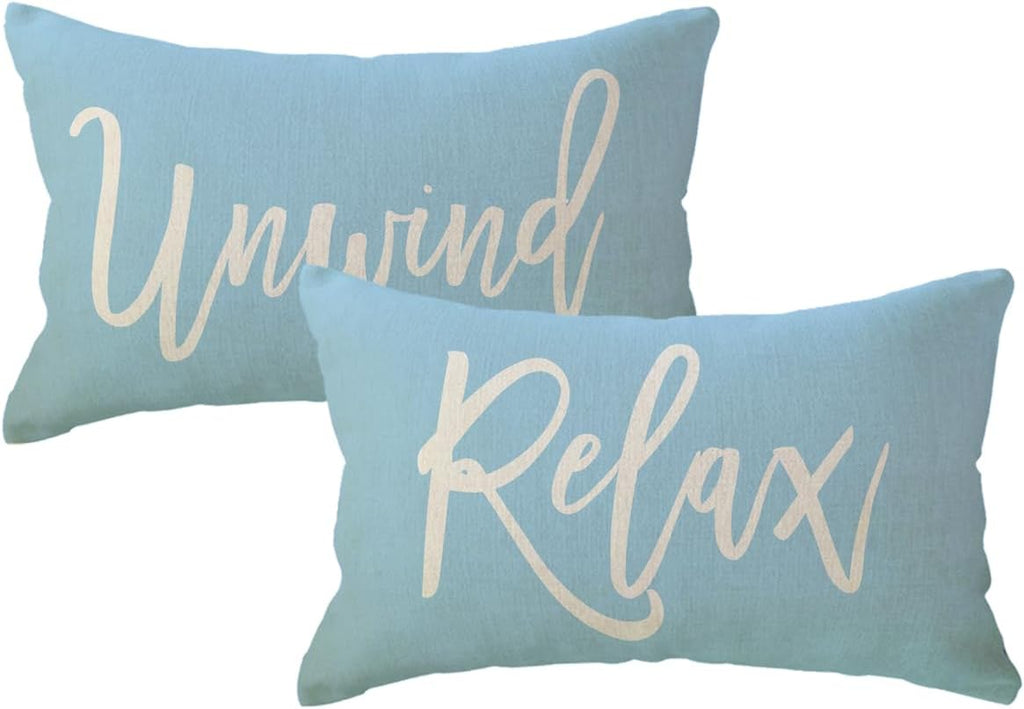 Relax Unwind Throw Pillow Covers 12x20 Farmhouse Spring Summer Decorative Lumbar Pillowcases Porch Patio Cushion Covers 2Pack for Bedroom Living Room Sofa Couch Home Decor (Coffee)