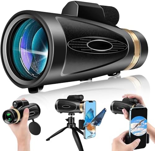 Monoculars for Adults High Powered 80x100 with Smartphone Adapter Tripod BAK4 Prism FMC Lens for Travel Bird Watching Wildlife Hiking Camping