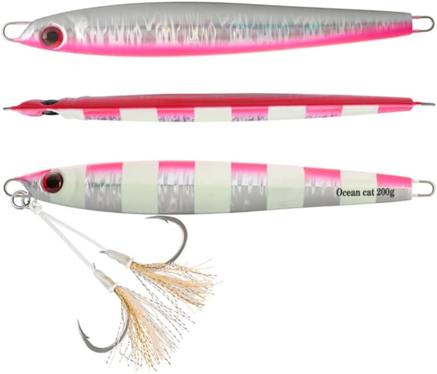 OCEAN CAT 1 PC Slow Fall Pitch Fishing Lures Sinking Lead Metal Flat Jigs Jigging Baits with Hook for Saltwater Fishing 4 Colors 160G/200G