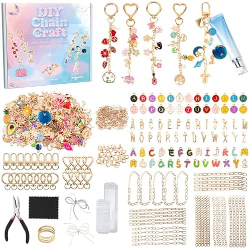569Pcs Charms Lip Gloss Keychain Making Kit, Bracelet Making Kit, DIY Bag Charm Kit with Key Chain Hooks, Jump Rings, Lobster Clasps, Charms, Chains & Tools, Jewelry Pliers, Jewelry Craft Kit Supplies