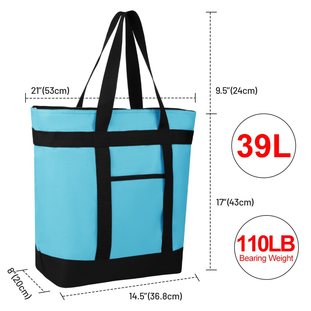 Insulated Reusable Tote Bag for Grocery Shopping for Women/Men, Pizza/Food Delivery Bag to Keep Food Cold/Hot for Commercial Food Transport, Cooler bags for Travel/Beach/Picnic, Blue