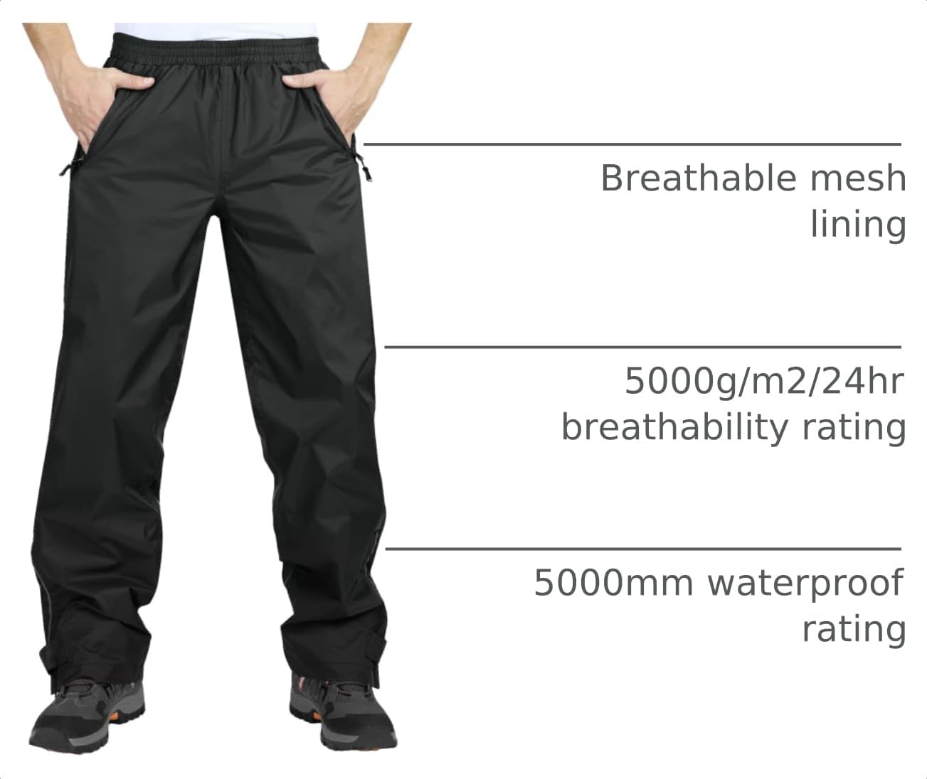 33,000ft Men's Rain Pants, Waterproof Rain Over Pants, Windproof Pants
