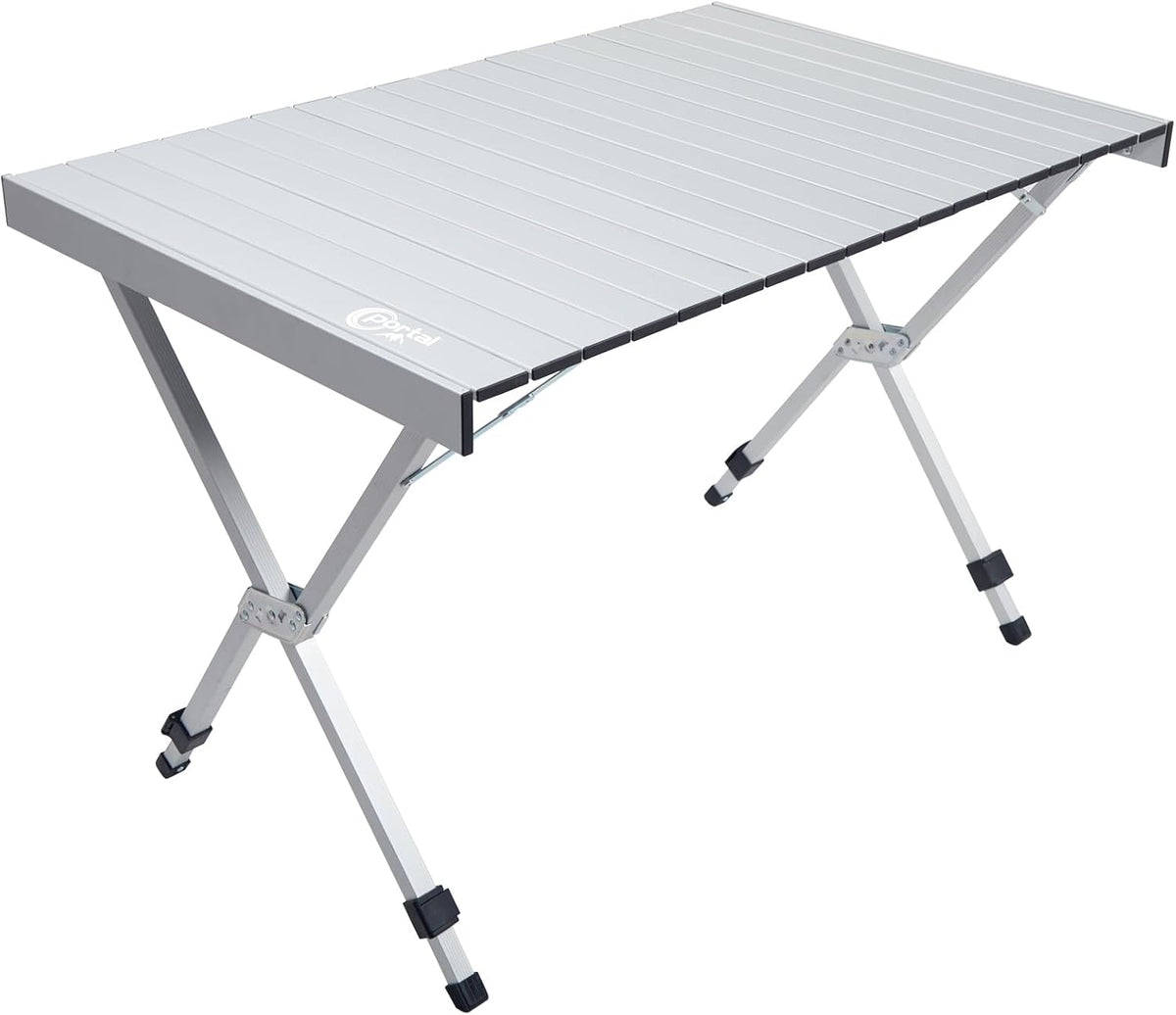 Portal Folding Camping Table with Adjustable Height,Portable Aluminum Table, Silver