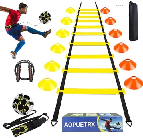 20Ft Agility Ladder Training Equipment for Soccer 12 Cones, Solo Soccer Trainer, Jump Rope Speed Football Gifts for boy