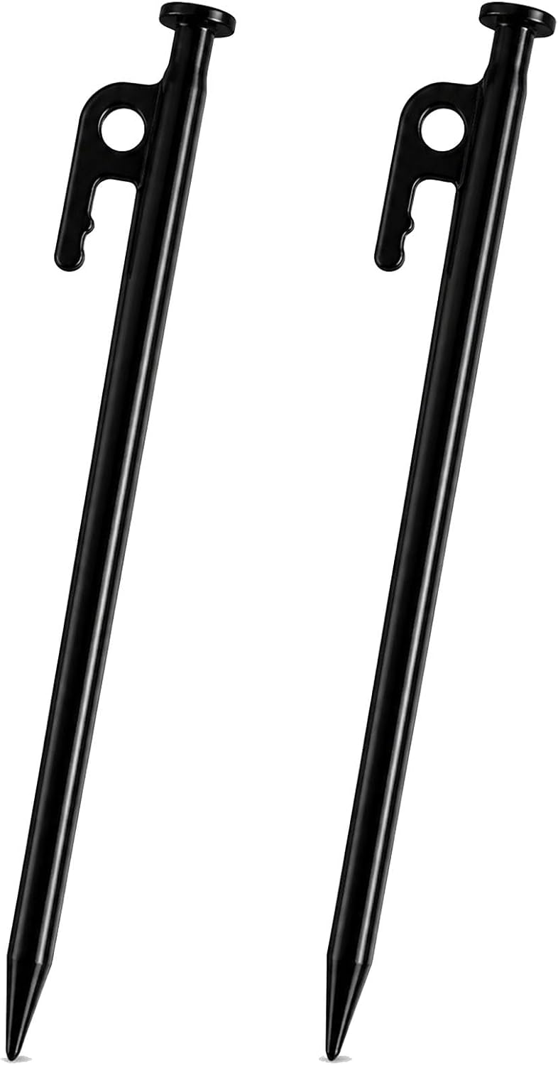 16 Inch Heavy Duty Steel Tent Stakes, 2 Pack Ground Anchors, Black