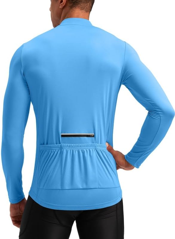 Bikewa Men's Cycling Jersey with 3+1 Rear Zipper Pockets Long Sleeve Moisture Wicking UPF 50+ Half Zip Riding Bike Shirts