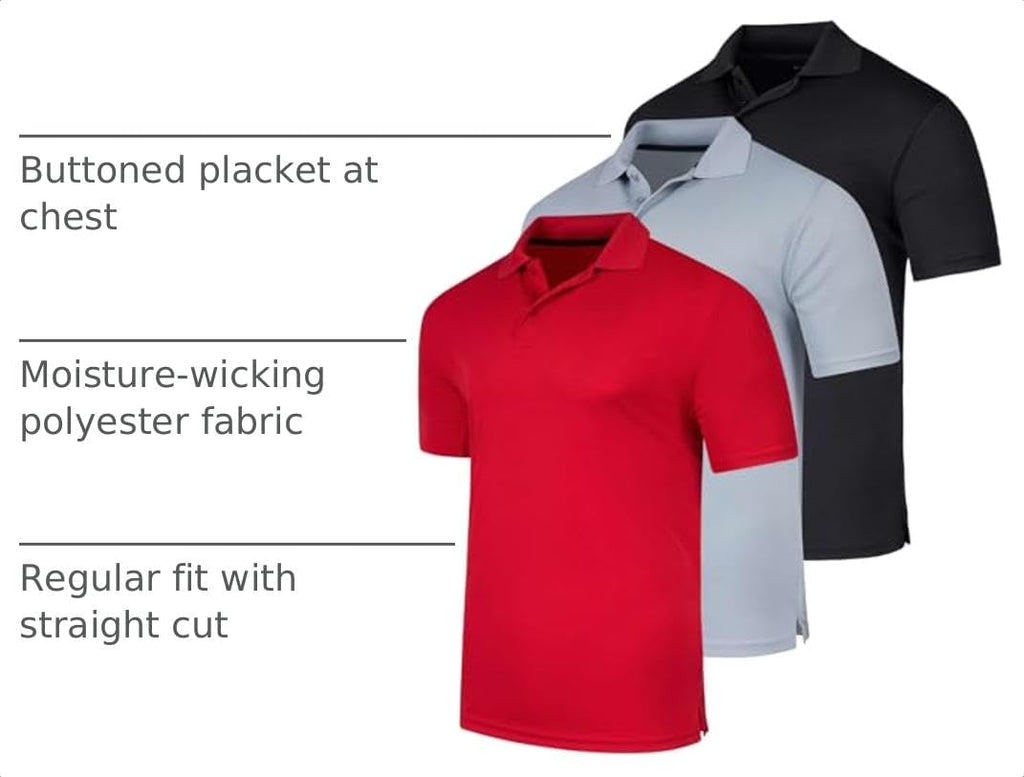 3 Pack Men's Short Sleeve Golf Polo Collared Athletic Tennis Shirt Casual