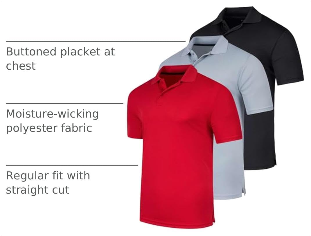 3 Pack Men's Short Sleeve Golf Polo Collared Athletic Tennis Shirt Casual