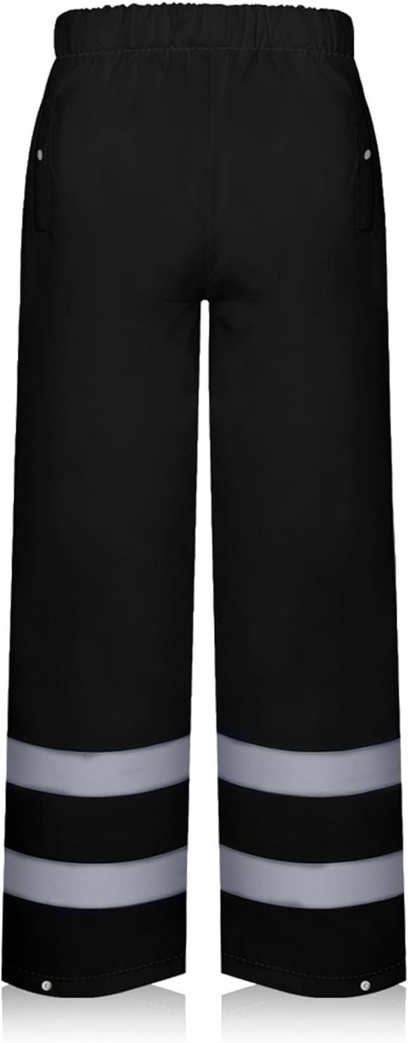 TCCFCCT High Vis Rain Pants Rain Suits for Men Waterproof, Hi Vis Rain Pants for Men Women with Hood, High Visibility Rain Gear Reflective for Safety Work & Outdoor Activities, S-M Black P