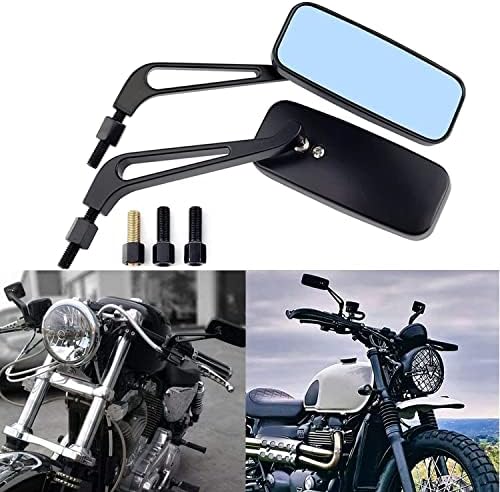 Motorcycle 8mm 10mm Rectangle Rear View Side Mirrors for Cruiser Chopper Honda Yamaha Suzuki-Black (black)