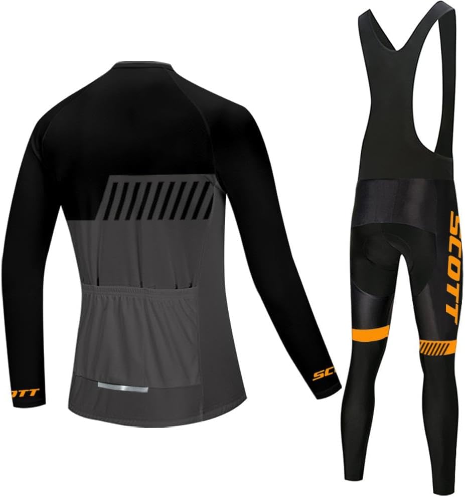 Men's Cycling Jersey Set Long Sleeve Bike Shirts Bicycle Clothing Cycling Bib Pants with 20D Gel Padded