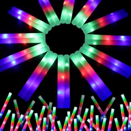 wellent 200 PCS LED Foam Glow Sticks Bulk, Glow in the Dark Party Supplies with 3 Modes Colorful Flashing, Neon Party Favors for Birthday, Wedding, Carnival, Concert, New Year