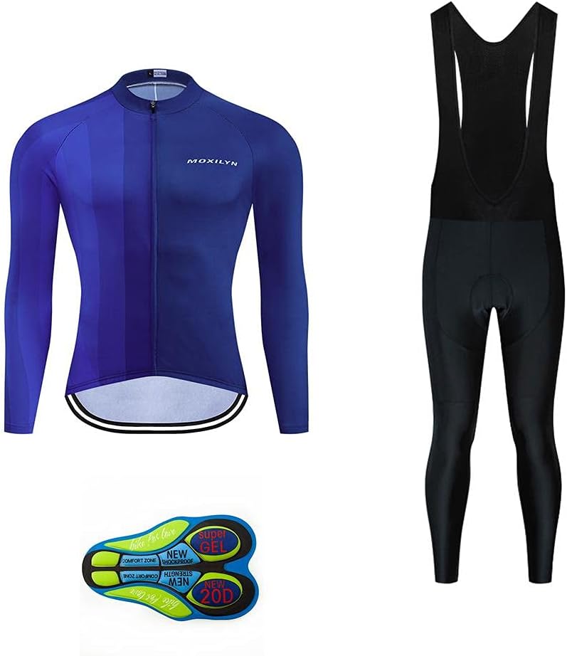 MOXILYN Cycling Jerseys Men Set Bike Clothing for Men Long Sleeve Bike Jacket and Cycling Bibs Pants with 20D Gel Pad