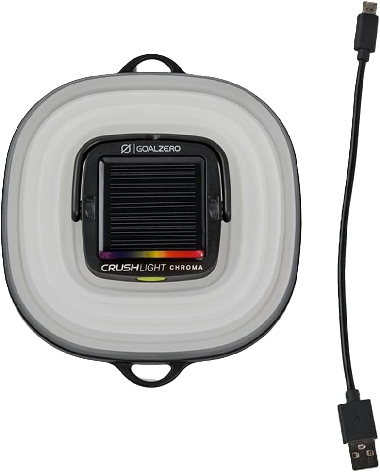 Goal Zero Crush Light Chroma Lantern Collapsible Solar Lantern 3 White Plus Multicolour Fade Plus 6 Colour Modes Turn Campsite Into A Party Built-in Solar Panel Or Charge from Any USB Port,Black