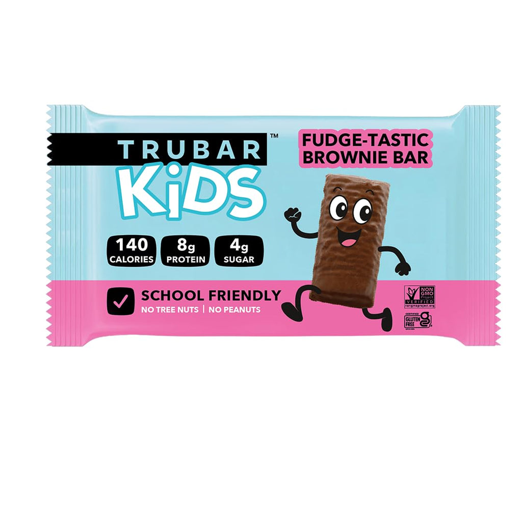 TRUBAR Kids Protein Bars, Fudge-Tastic Brownie, Plant Based Protein, Gluten Free School-Friendly Snacks for Lunchboxes, Tree Nut and Peanut Free, Low Sugar, Healthy On the Go Snack Bars, 12 Count