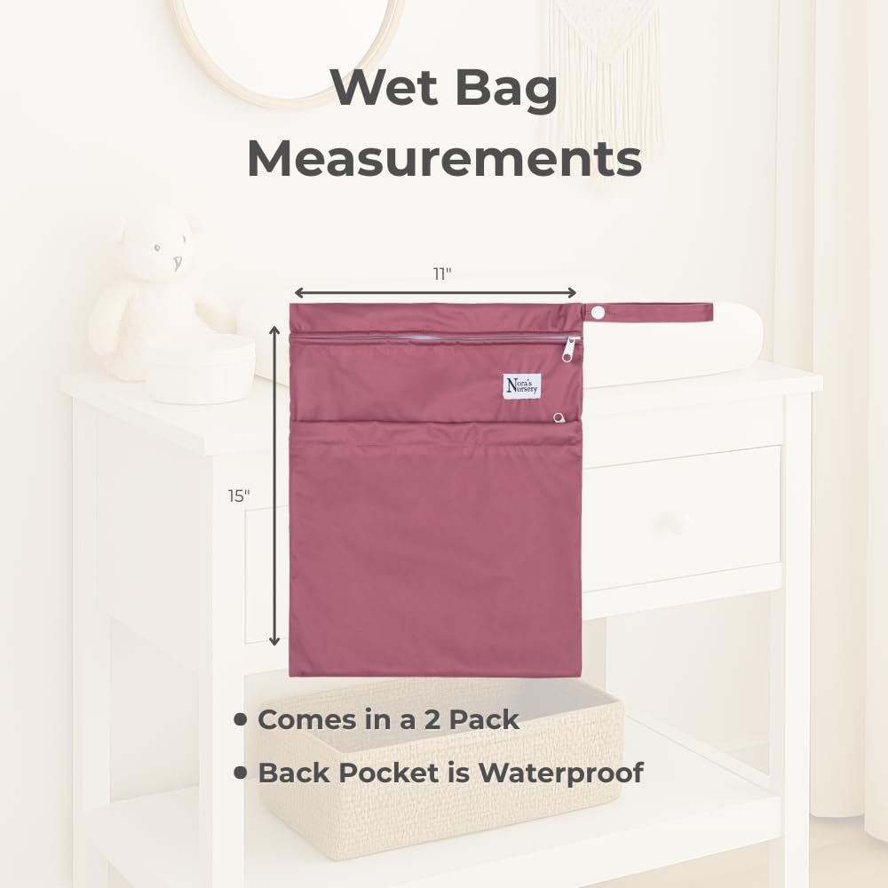 Nora's Nursery Wet Dry Bags with Two Zippered Pockets | 11 x 15 | 2 Pack