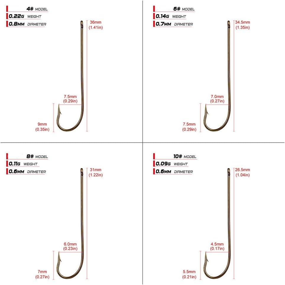 100pcs Long Shank Fishing Hooks High Carbon Steel Fly Tying Jig Hooks Super Sharp Barbed Hook Tips Tan Color 13 Sizes for Choice