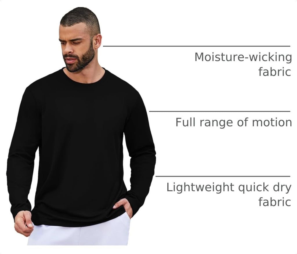 Facitisu Men Long Sleeve T Shirts Pack Quick Dry Athletic Running Activewear Workout Performance Tee Shirts