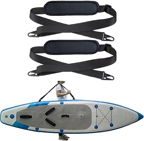 SUP Carrier Shoulder Strap Adjustable Carrying Sling Paded Bag Belt for Surfing and Paddle Board with Metal Hooks Accessories - Black (2)