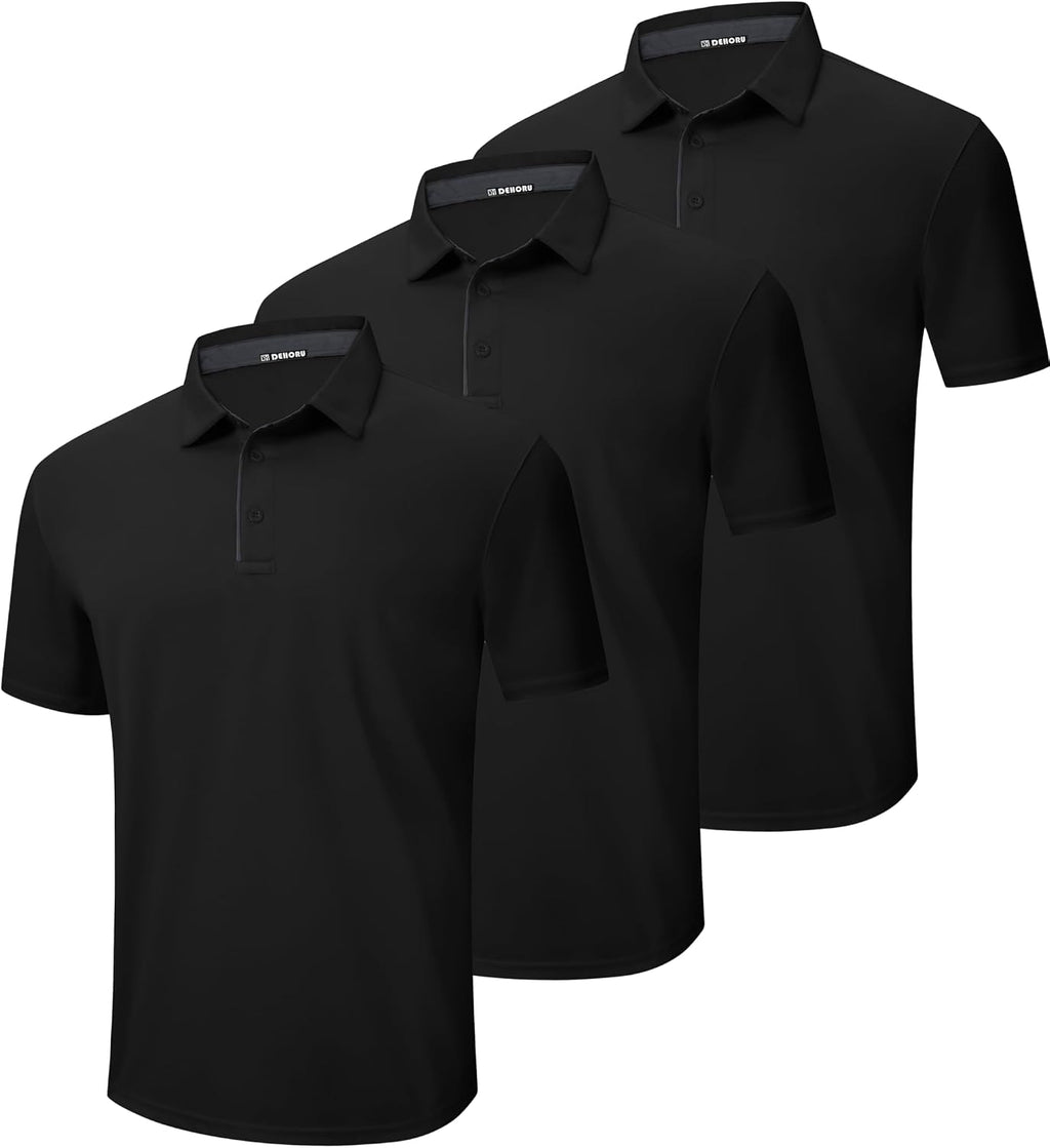 3 Pack Mens Golf Polo Shirt Short Sleeve Quick Dry Moisture Wicking