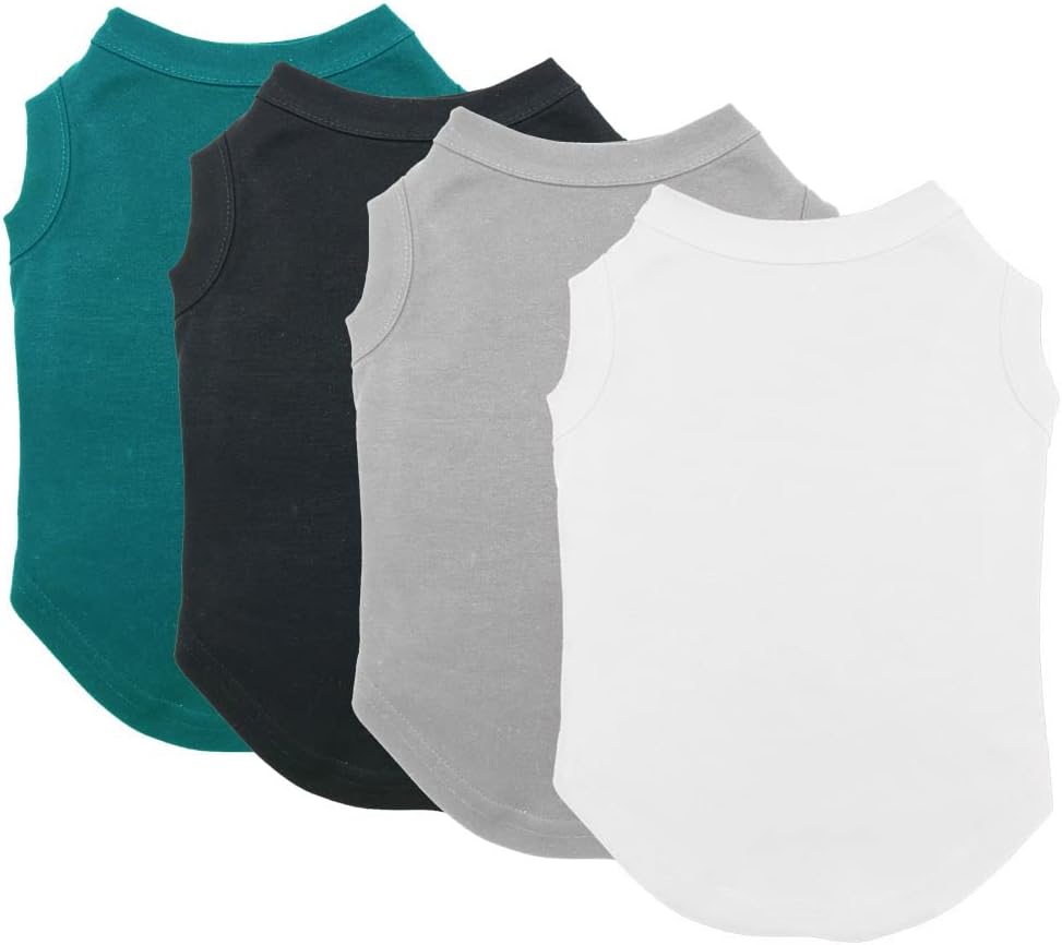 Chol&Vivi Dog Clothes Shirts, 4pcs Shirt for Large Size Dog, Blank Pet Cotton Sleeveless Apparel Soft and Lightweight, Tank Top for All Breeds, Black/Grey/White/Dark Green, XX-Large