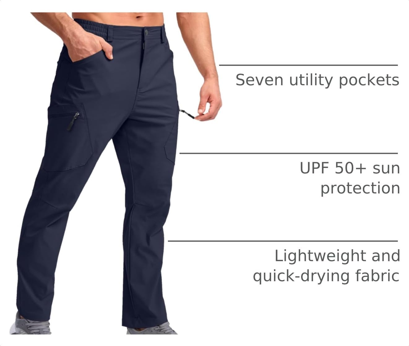Pudolla Men's Lightweight Hiking Pants with 7 Pockets Quick Dry Water Resistant Fishing Travel Pants