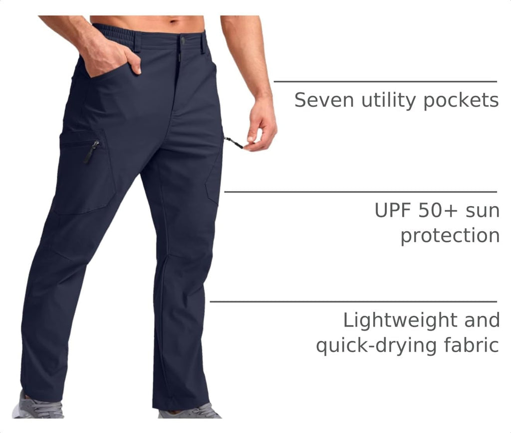 Pudolla Men's Lightweight Hiking Pants with 7 Pockets Quick Dry Water Resistant Fishing Travel Pants