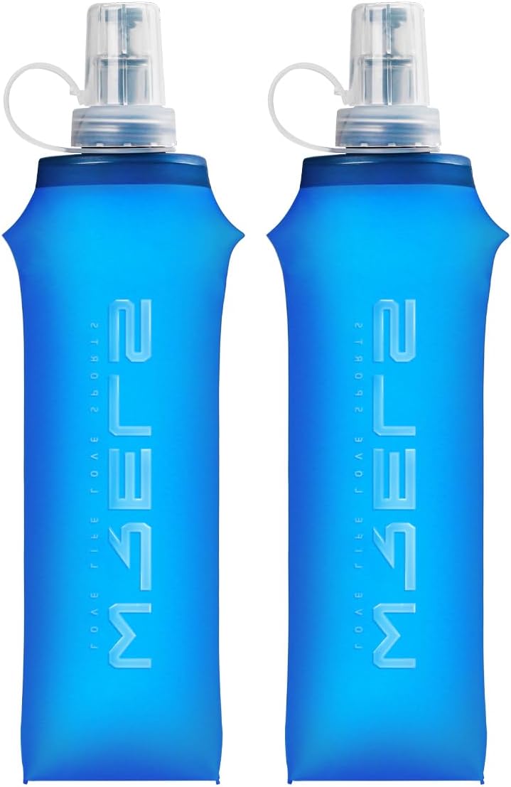 WRELS TPU Collapsible Soft Flask,Lightweight PBA Free Folding Running Water Bottles,Leakproof Durable Hydration Flask for Outdoors (500ml/16.9oz-2 Packs-Dark Blue)