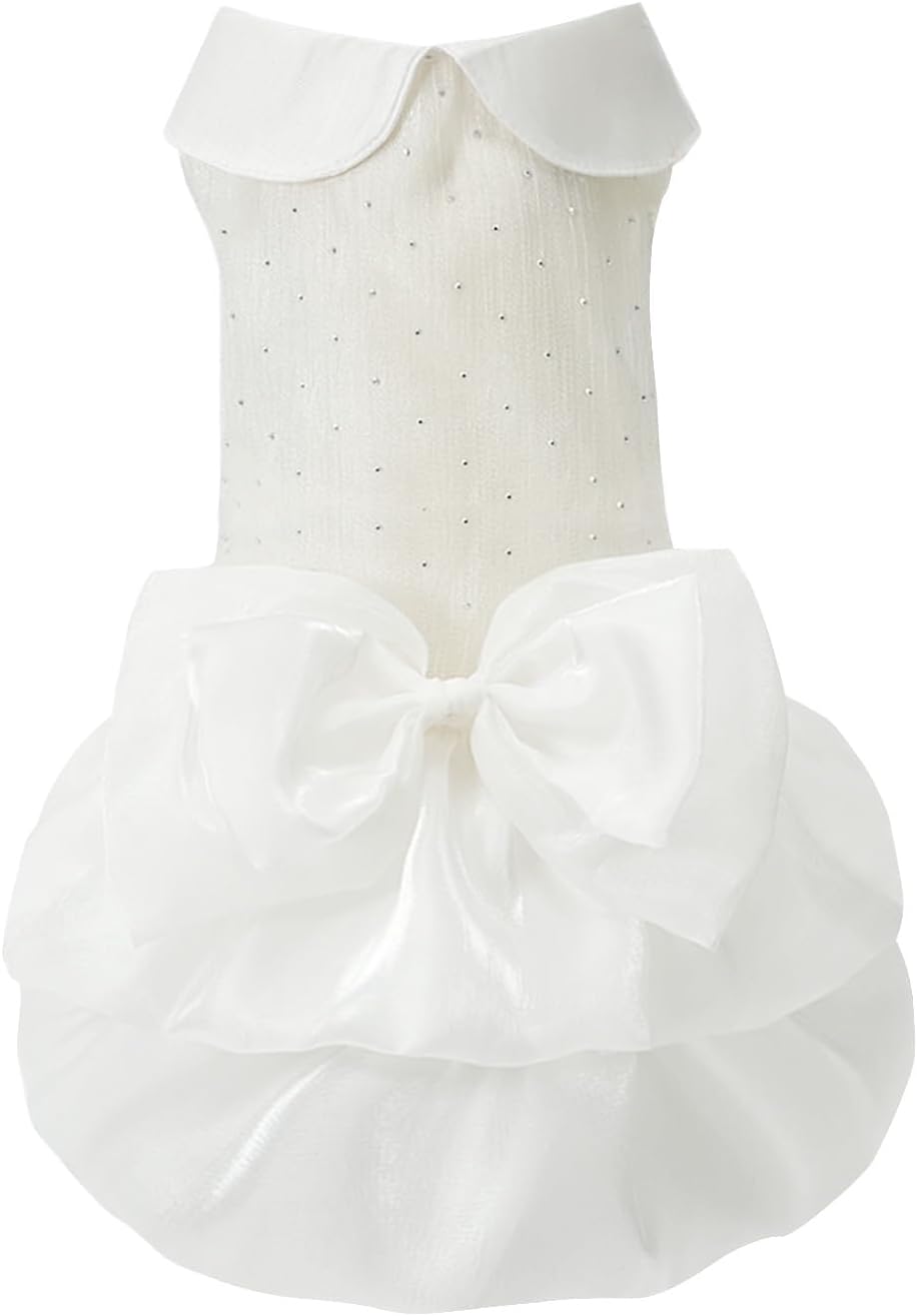 Dog Dress,Pet Wedding Dress Princess Formal Tutu Skirt with Bowknot,Puppy Birthday Party Outfit Apparel Girl for Small Dogs Cats (Blue, Medium(8-13lb))