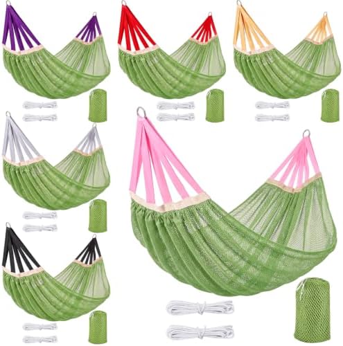 6 Pcs Camping Hammocks with Thick Rope and Storage Bags Portable Travel Nylon Mesh Hammock 102 x 51 in Lightweight Breathable Outdoor Hammock for Camping Hiking Backpacking Backyard