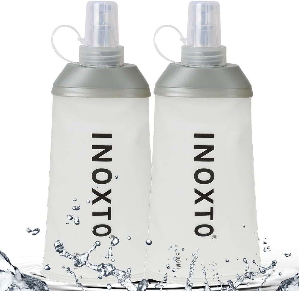INOXTO Soft Flask,Collapsible Soft Water Bottles for Hydration Vests and Running Packs, Soft Flask Running Bottles for Hiking Cycling(250/500 ml) (2 PCS 500ML)