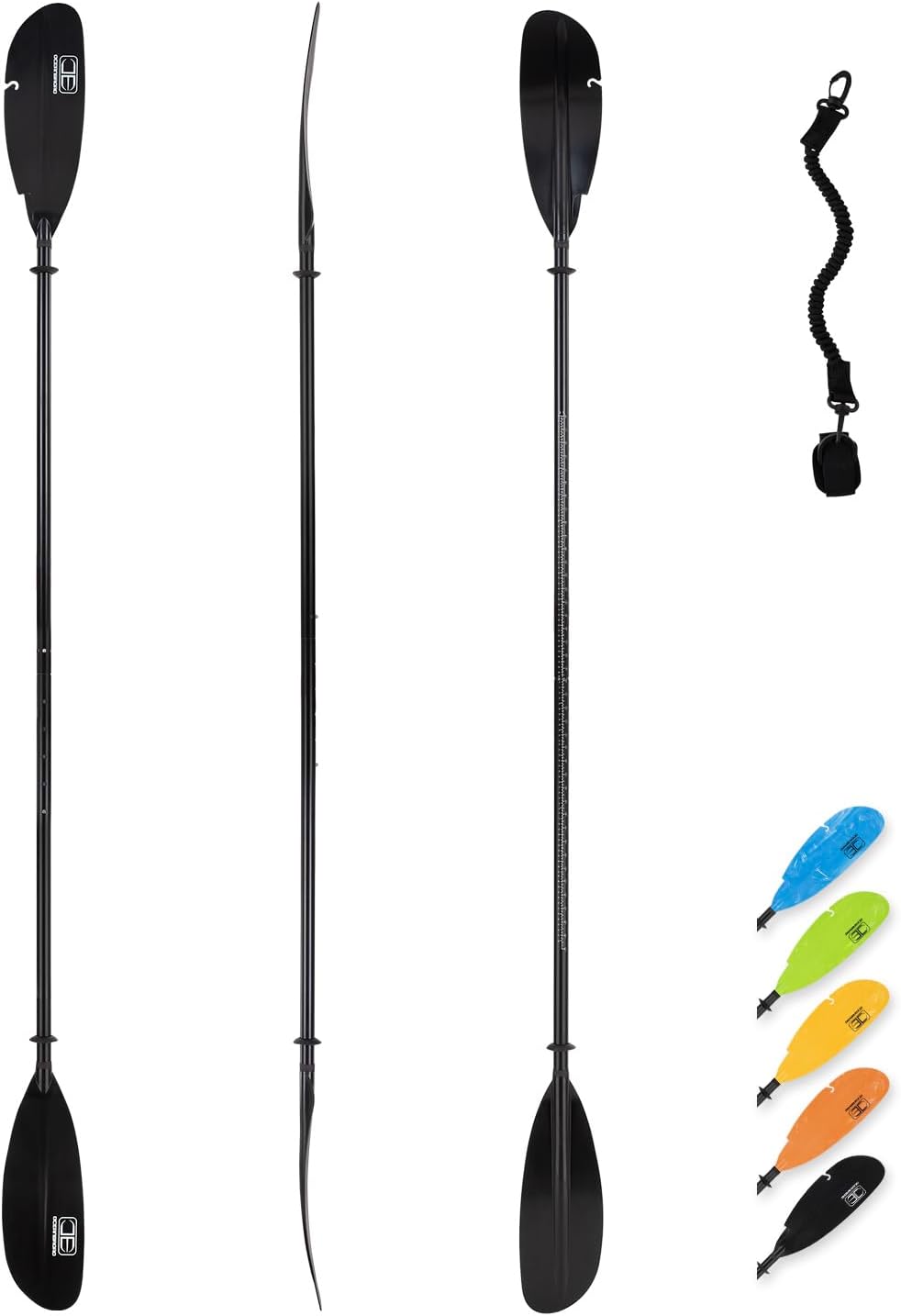 OCEANBROAD Adjustable Fishing Kayak Paddle - 94in/240cm-98in/250cm-102in/260cm Aluminum Alloy Shaft with Paddle Leash