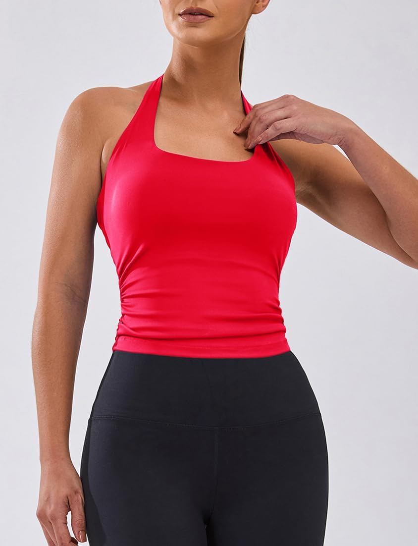 BMJL Womens Halter Top with Built in Bras Buttery Workout Athletic Tank Top