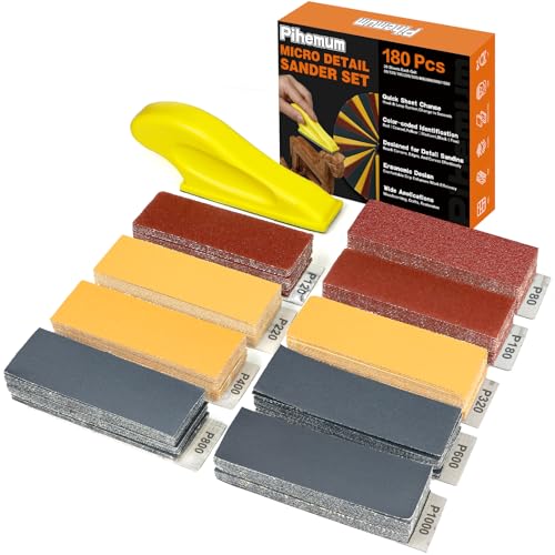 180 PCS Mini Detail Sanding Kit, 80-1000 Grit Sandpaper with Finger Sanding Blocks for Small Areas and Corners, Ideal for Woodworking, Furniture Repair, Crafts and DIY