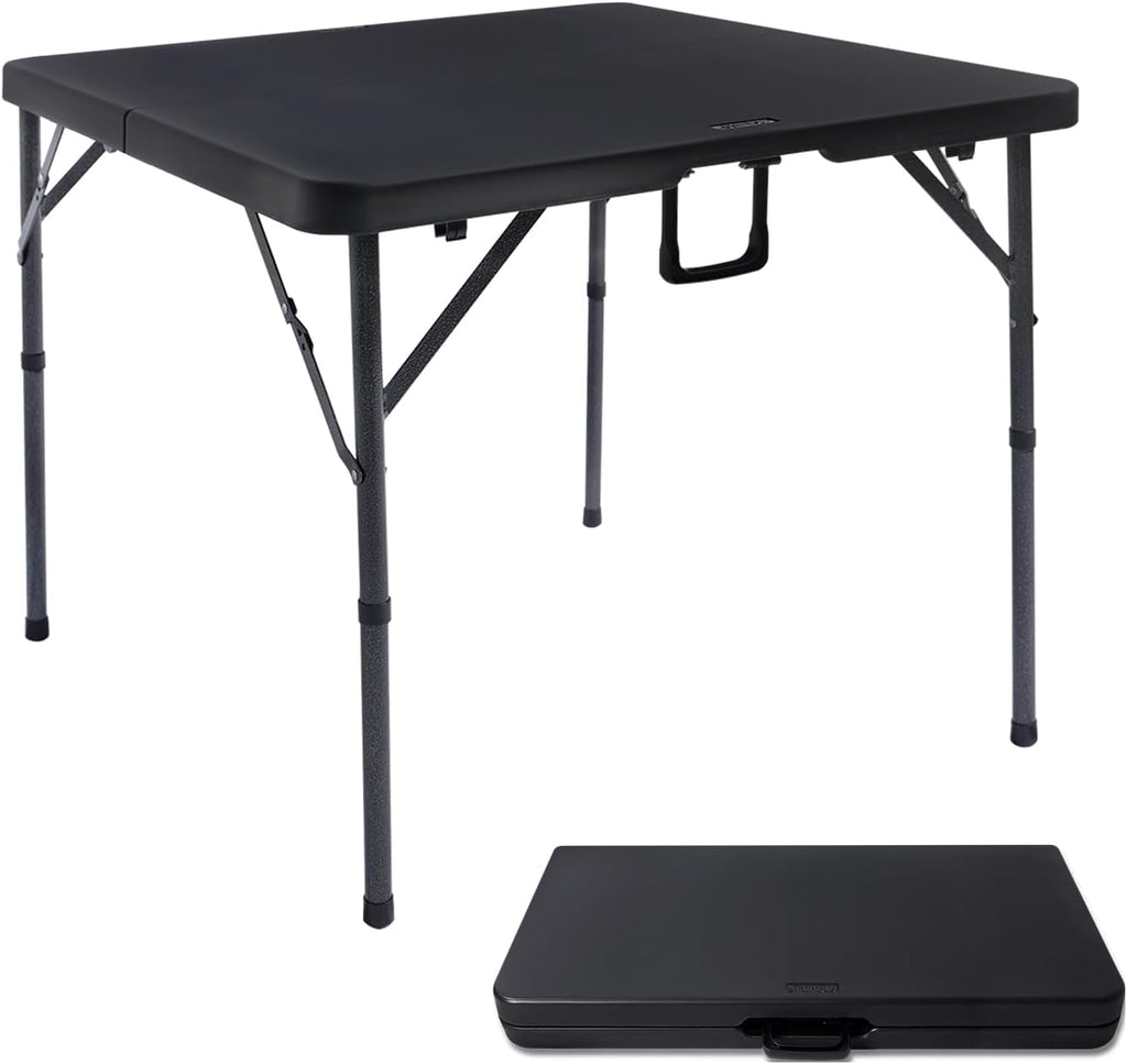 34" Square Folding Card Table,Fold-in-Half Utility Portable Table,Black