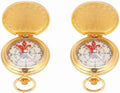 2 Pcs Golden Antique Navigation Compass Keychain – Water Proof Flip-Open Pocket Compass for Outdoor Camping & Hiking
