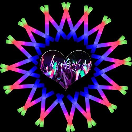 EXCECAR Foam Glow Sticks, 50 Pcs LED Foam Sticks with 3 Modes Colorful Flashing, Glowing in The Dark Party Supplies for Wedding Birthday Raves Concert Festivals Sporting Events