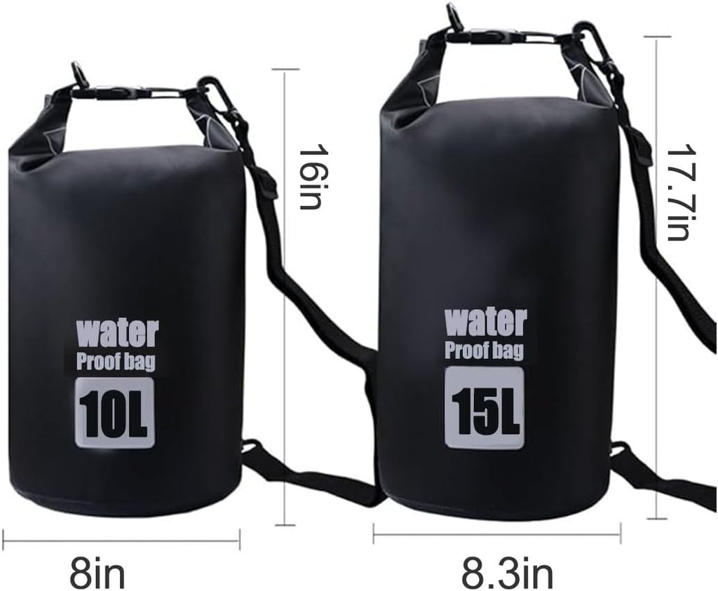 Waterproof Dry Bag, Roll Top Lightweight Dry Storage Bag Backpack, Swimming, Boating, Kayaking, Camping, Beach (Black 15L)