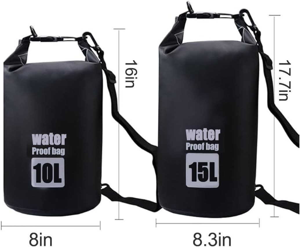 Waterproof Dry Bag, Roll Top Lightweight Dry Storage Bag Backpack, Swimming, Boating, Kayaking, Camping, Beach (Black 15L)