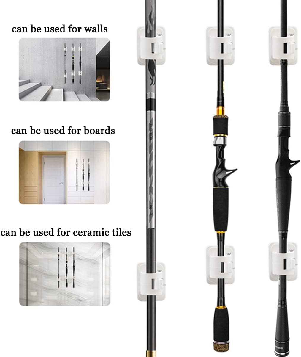 Wall Mounted Rod Clips - 10Pcs Fishing Pole/Cue/Curtain Rod Holder Clips Storage Rack
