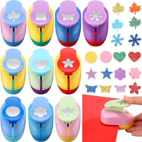 Harloon 10 Pcs Craft Hole Punch Shapes 1 Inch Paper Punch Hole Mix Shapes Cutters for Paper Crafting Scrapbooking Office Supplies(Classic)