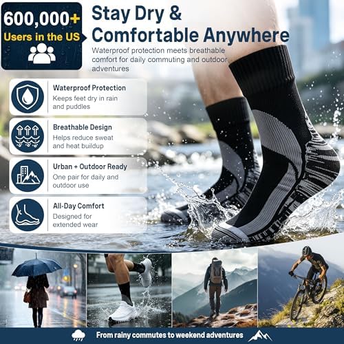 RANDY SUN Waterproof Breathable Socks, [SGS Certified] Unisex Skiing Trekking Hiking Wading Trail Socks Blue Large