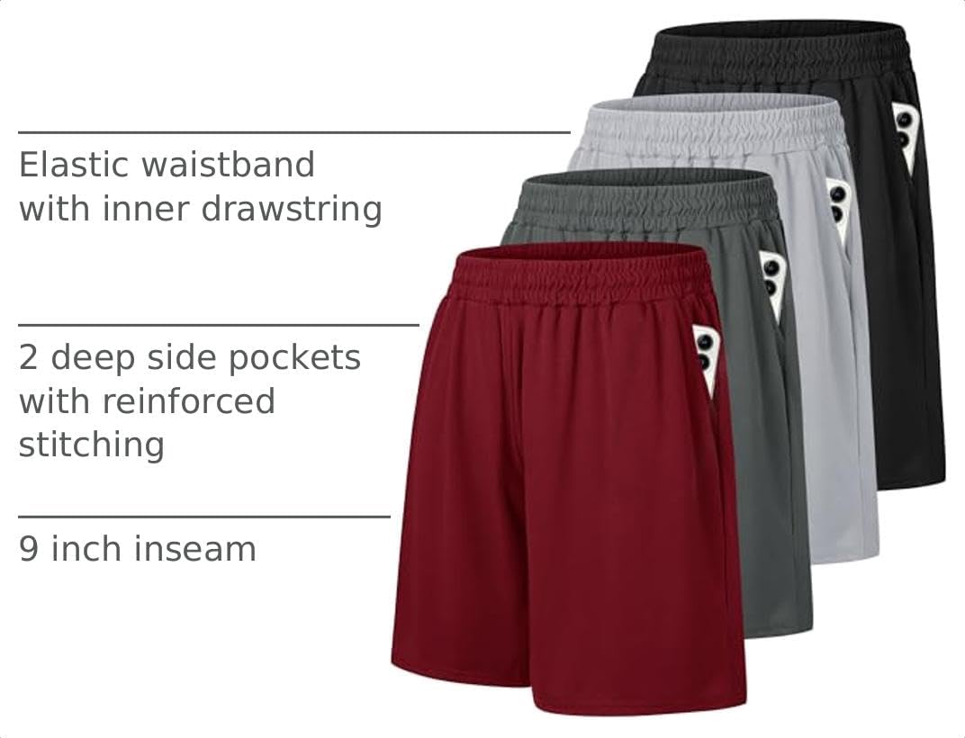 4 Pack Gym Mens Shorts - Basketball Athletic Shorts Fitness Clothing