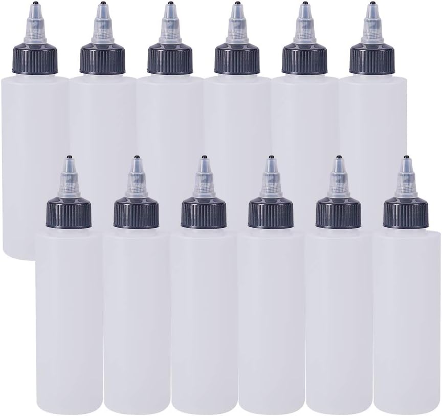 BENECREAT 8Pack 7.8 Ounce Plastic Squeeze Dispensing Bottles with Black Twist Cap, Open/Close Nozzle - Good For Crafts, Art, Glue, Multi Purpose
