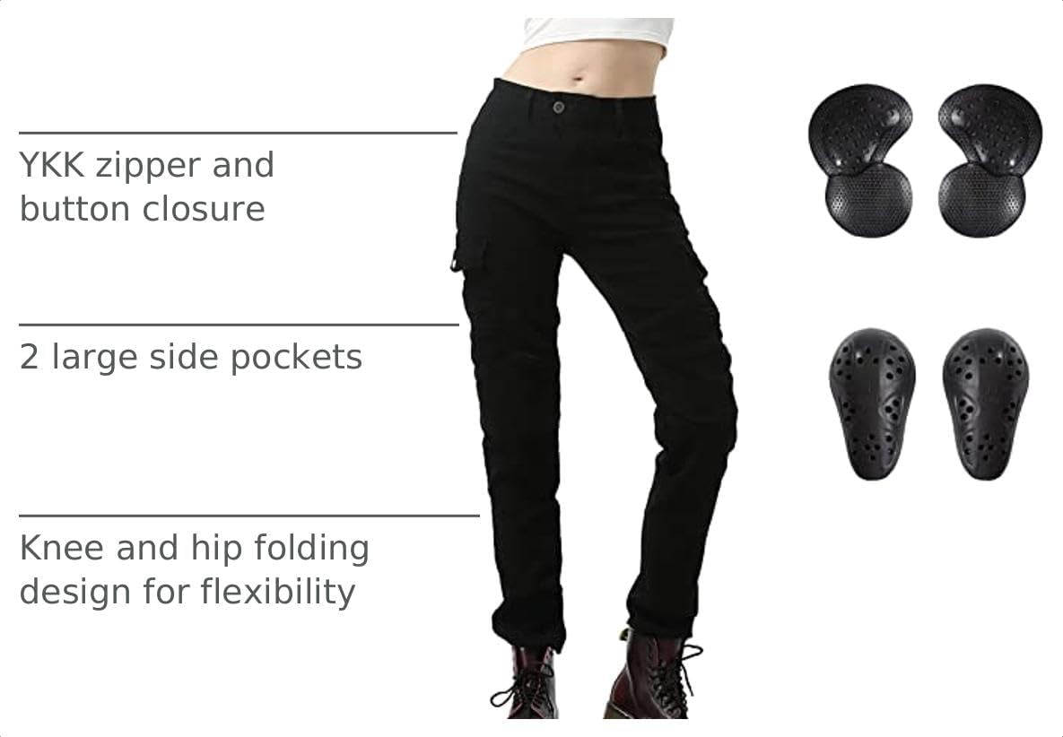 LOMENG Motorcycle Riding Pants Women with CE Level 2 Removable Armor