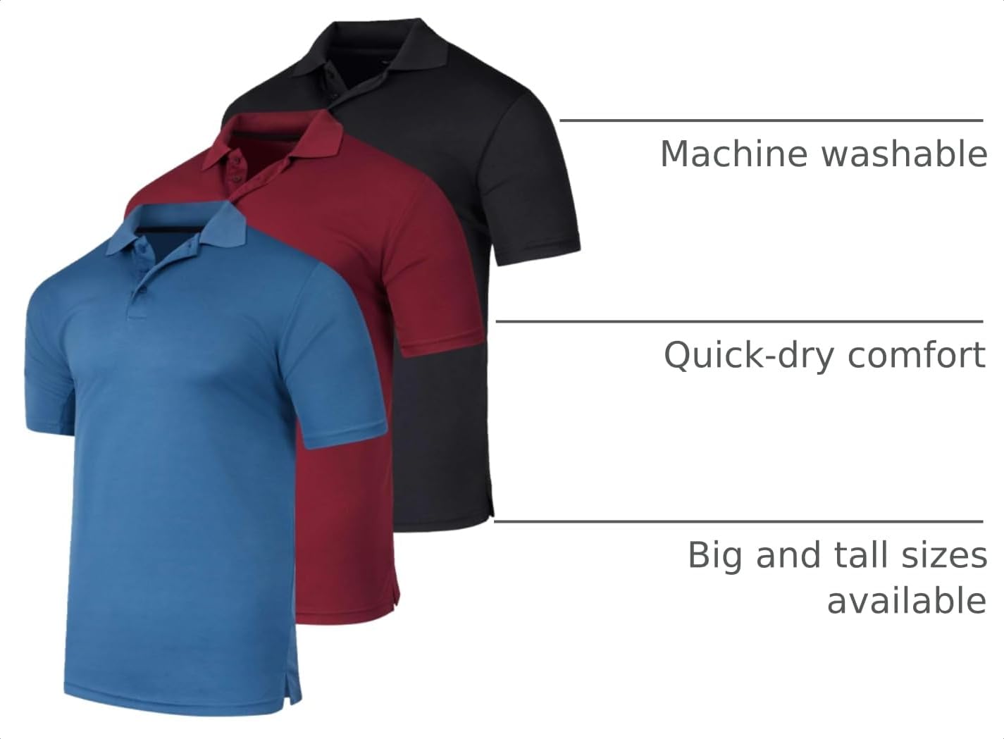 3 Pack Men's Short Sleeve Golf Polo Collared Athletic Tennis Shirt Casual